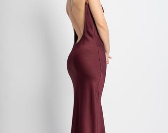 Satin Maxi Dress, Open Back Evening Gown: Мade to Measure/F2134