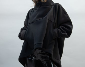 Moletom preto oversized com gola alta: Feito sob medida, personalização disponível/F2225