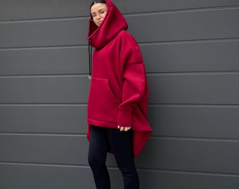 Oversized High Neck Hooded Sweatshirt: Soft Cotton Loungewear Top/F5102