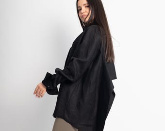 Blusa asimétrica de lino, top informal con espalda descubierta/F5044