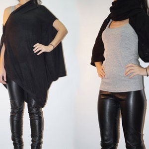 Convertible Tunic/Oversized Tunic/Asymmetrical Top/Warm Scarf/Black Wrap/Sweater/Loose Blouse/Poncho/Extravagant Bolero/Pullover/F1397