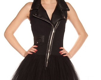 leather tutu dress Asa Black Faux-Leather Tulle Maxi Dress AmberMystery