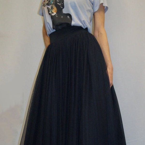 Women Tulle Skirt/Tutu Skirt/Princess Skirt/Wedding Skirt/Long Skirt/Black Skirt/Maxi Black Skirt/Handmade Black Skirt/Long Skirt/F1079