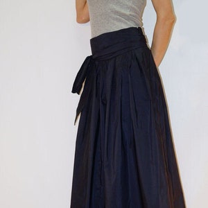 Black Skirt/Long Skirt/Maxi Skirt/High Waist Skirt/Low Waist Skirt/Wide Waistband/Taffeta Skirt/Pleated Skirt/Extravagant Skirt/F1269