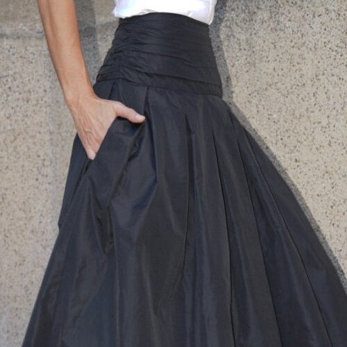 Lovely Black Long Maxi Skirt/High or Low Waist Skirt/Long Waistband Skirt/Handmade Skirt/Low Waisted Black Skirt/Formal Skirt/Skirt/F1190