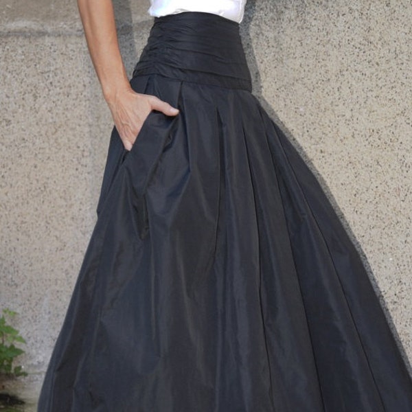 Belle jupe Maxi longue noire/jupe taille haute ou basse/jupe longue ceinture/jupe faite à la main/jupe noire taille basse/jupe formelle/jupe/F1190