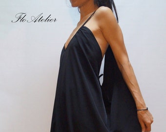 Black Kaftan/Asymmetrical Tunic/Maxi Black Dress/Black Casual Kaftan/Handmade Fashion Dress/Dress with Open Back/Long Black Top/F1298