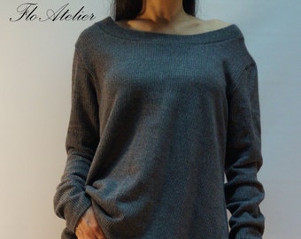 Grey Asymmetrical Sweater/Cozy Sweater/Sweater Dress/Knit Dress/Women Ribbed Sweater/Maxi Blouse/Oversized Knit Top/Winter Blouse/F1310