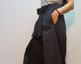 Wide Leg Pants/Cotton Pants/Loose Cotton Pants/High Waist Pants/Black Pants/Black Loose Trousers/Pleated Pants/Handmade Pants/F1483