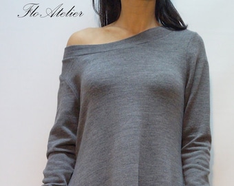 Grey Asymmetrical Sweater/Cozy Sweater/ Sweater Dress/Knit Dress/Women Ribbed Sweater/Maxi Blouse/Oversized Knit Top/Winter Blouse/F1356