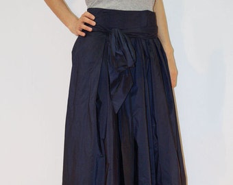 Lovely Long Maxi Skirt/High or Low Waist Skirt/Long Waistband Skirt/Long Skirt/Fashion Skirt/Dark Blue Skirt/Handmade Skirt/Blue Skirt/F1316