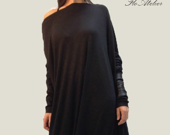 Black Asymmetrical Tunic/Long Sleeve Kaftan/Oversized Dress/Maternity Dress/Fashion Dress/Handmade Black Top/Handmade Black Tunic/F1157