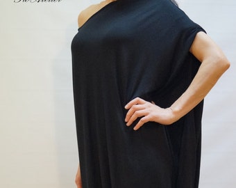 Black Asymmetrical Tunic/Kaftan/Oversized Dress/Maternity Dress/Fashion Dress/Handmade Asymmetrical Tunic/Black Off Shoulder Top/F1133