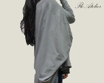 Grey Cotton Blouse/Handmade Grey Oversized Blouse/Grey Long Sleeved Blouse/ Asymmetrical Grey Melange Top/Fashion Top/Casual Top/F1033