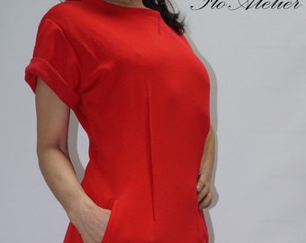 Casual Dress/Handmade Maxi Dress/Red Loose Dress With Pocket/Cotton Day Dress/Handmade Red Dress/Handmade Long Dress/F1168