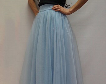 Women Tulle Skirt/Tutu Skirt/Princess Skirt/Wedding Skirt/Long Skirt/Casual Blue Tulle Skirt/Ballet Skirt/Maxi Blue Handmade Skirt/F1244