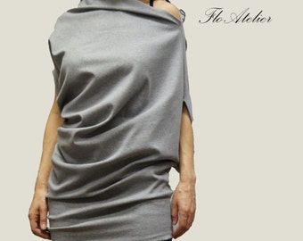 Oversized Asymmetrical Tunic/Grey Handmade Top/Cotton Dress/Grey Loose Woman Tunic/Casual Cotton Blouse/Handmade Grey Sweater Dress/F1034