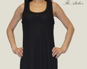 Black Dress/Loose Blouse/Soft Cotton Jersey/Sleeveless Tunic/Casual Dress/Long Sleeve Dress/Handmade Black Dress/Casual Long Dress/F1040