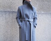 Grey Lined Coat Cashmere Wool Coat Winter Coat Belted Coat XXL Coat Masculine Coat Symmetrical Coat Autumn Winter Coat Warm Coat F1661