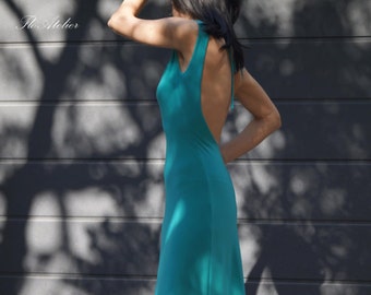 Double Mint Dress/Open Back Dress/Summer Handmade Dress/Maxi Backless/Extravagant Dress/Party Dress/Backless Dress/Jersey Dress/F1471