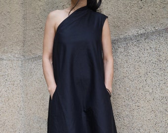 Black Kaftan/Asymmetrical Tunic/Black Dress/Black Casual Kaftan/Party Dress/Black Handmade Off Shoulder Dress/Black One Shoulder Dress/F1470