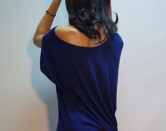 Maxi Dress/Asymmetrical Maxi Tunic/Casual Blue Dress/Handmade Kaftan/Blue Summer Dress/Cotton Dress/Open Shoulder Blue Tunic/Beach Top/F1449