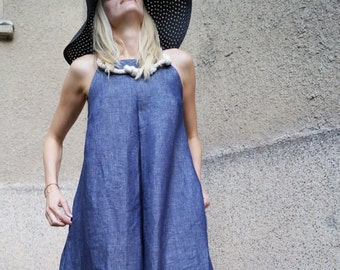 XXL XXXL Dress/Floor Length Dress/Summer Dress/Linen Dress/Loose Dress/Long Dress/Kaftan/Maxi Tunic/Beach Dress/Denim Dress/Rope Neck/F1592