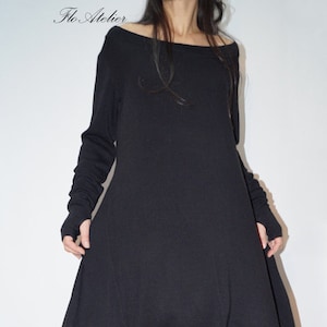 Black Asymmetrical Sweater/Cozy Pullover/Sweater Dress/Knit Dress/Women Ribbed Sweater/Maxi Blouse/Over Sized Knit Top/Winter Blouse/F1374