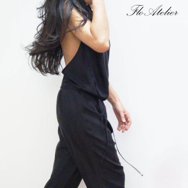 Black Womens Jumpsuit/ Bodysuit/ Romper /Overalls/Fashionable Womens Jumpsuit/Black Casual Jumpsuit/F1245