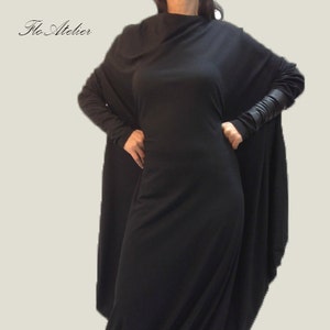 Tunique asymétrique noire / Kaftan à manches longues fait à la main / Robe surdimensionnée noire / Robe de maternité faite à la main / Robe de mode noire / Kaftan noir / F1030 image 1