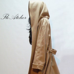 Hooded Long Wool Coat/Winter Cape Coat/Cashmere Wool Coat /Long Sleeve Trench Coat Large Pockets Coat/Casual Autumn Winter Beige Coat/F1322