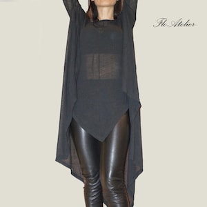 Loose Long Black Blouse/Black Knit Oversized Top/Handmade Extravagant Tunic/Extra Long Sleeve Tunic/Black Casual Tunic/Handmade Top/F1077