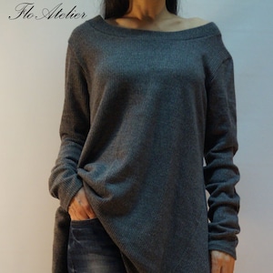 Grey Asymmetrical Sweater/Cozy Sweater/Sweater Dress/Knit Dress/Women Ribbed Sweater/Maxi Blouse/Oversized Knit Top/Winter Blouse/F1310