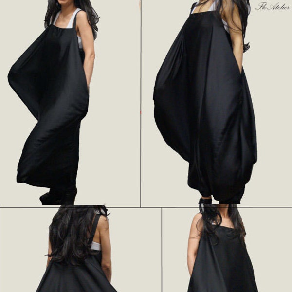 Black Handmade Kaftan/Asymmetrical Black Tunic/Maxi Black Dress/Black Fashion Tunic/Handmade Open Back Dress/Black Kaftan/Casual Dress/F1074