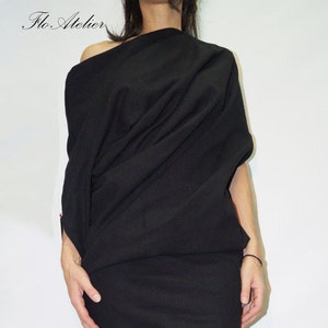 Asymmetrical Maxi Tunic Dress/Extravagant Black Kaftan/Loose Dolman Sleeve Dress/Black Dress/Casual Dress with Zipper/F1383