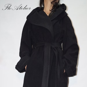 Hooded Long Wool Coat/Winter Cape Coat/Cashmere Wool Coat/Long Sleeve Trench Coat/Large Pockets Coat/Autumn Winter Black Coat/F1370