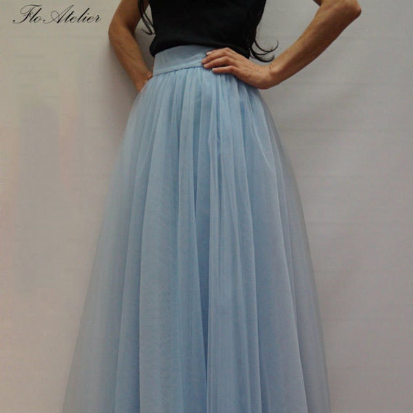 Jupe en Tulle femme/jupe Tutu/jupe/jupe de mariage/jupe longue/jupe en Tulle bleu décontracté/jupe de Ballet/jupe maxi à la main bleue/F1244