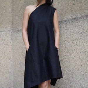Black Kaftan/Asymmetrical Tunic/Black Dress/Black Casual Kaftan/Party Dress/Black Handmade Off Shoulder Dress/Black One Shoulder Dress/F1470