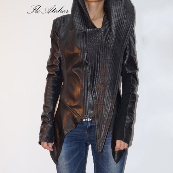 Convertible Black Genuine Leather Jacket/Handmade Short and Long Jacket/Short and Long Vest/Sleeveless Leather Jacket/Long Sleeves/F1342