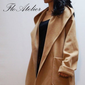 Hooded Long Wool Coat/Winter Cape Coat/Cashmere Wool Coat/Long Sleeve Trench Coat/Casual Large Pockets Coat/Autumn Winter Beige Coat/F1369
