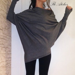 Loose Long Grey Blouse/Knit Oversized Top/Summer Sweater/Extra Long Sleeve Top/Extravagant Tunic/Asymmetrical Blouse/Grey Knit Blouse/F1414