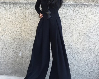 Black Pants Skirt/Black Pants/Loose Skirt/Wide Leg Pants/Comfortable pants skirt/Black Handmade Pants/Plated Pants/Elegant Skirt/ F1574