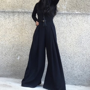 Black Pants Skirt/Black Pants/Loose Skirt/Wide Leg Pants/Comfortable pants skirt/Black Handmade Pants/Plated Pants/Elegant Skirt/ F1574