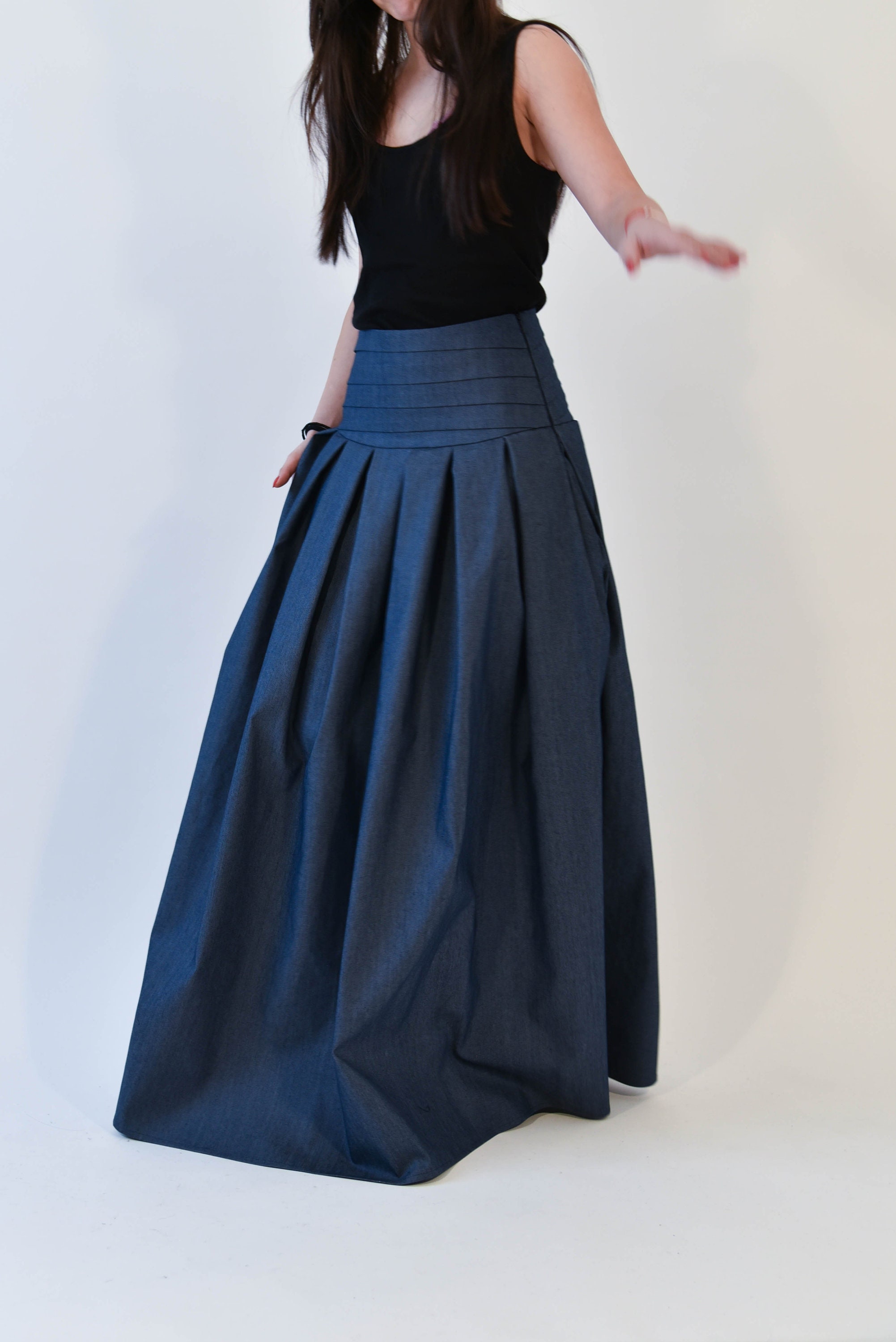 Lovely Blue Denim Maxi Skirt/high Low Waist Skirt/long - Etsy Australia