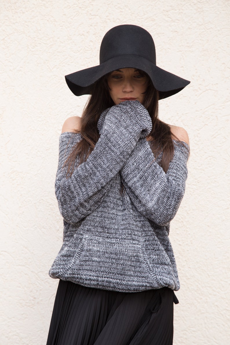 Melange Gray Long Sleeve Asymmetrical V-Neck Jasper Top