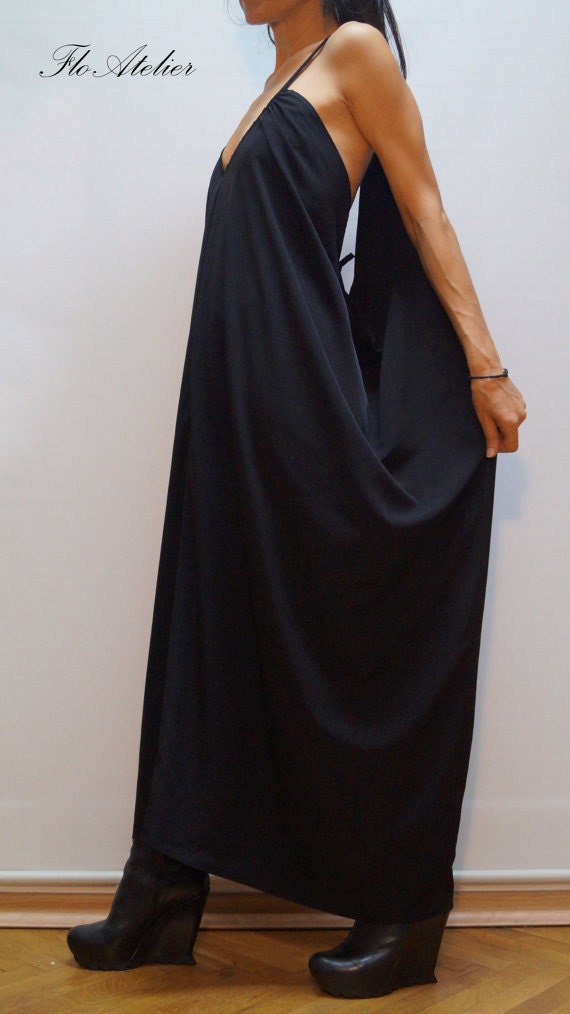Black Kaftan/asymmetrical Tunic/maxi Black Dress/black Casual  Kaftan/handmade Fashion Dress/dress With Open Back/long Black Top/f1298 