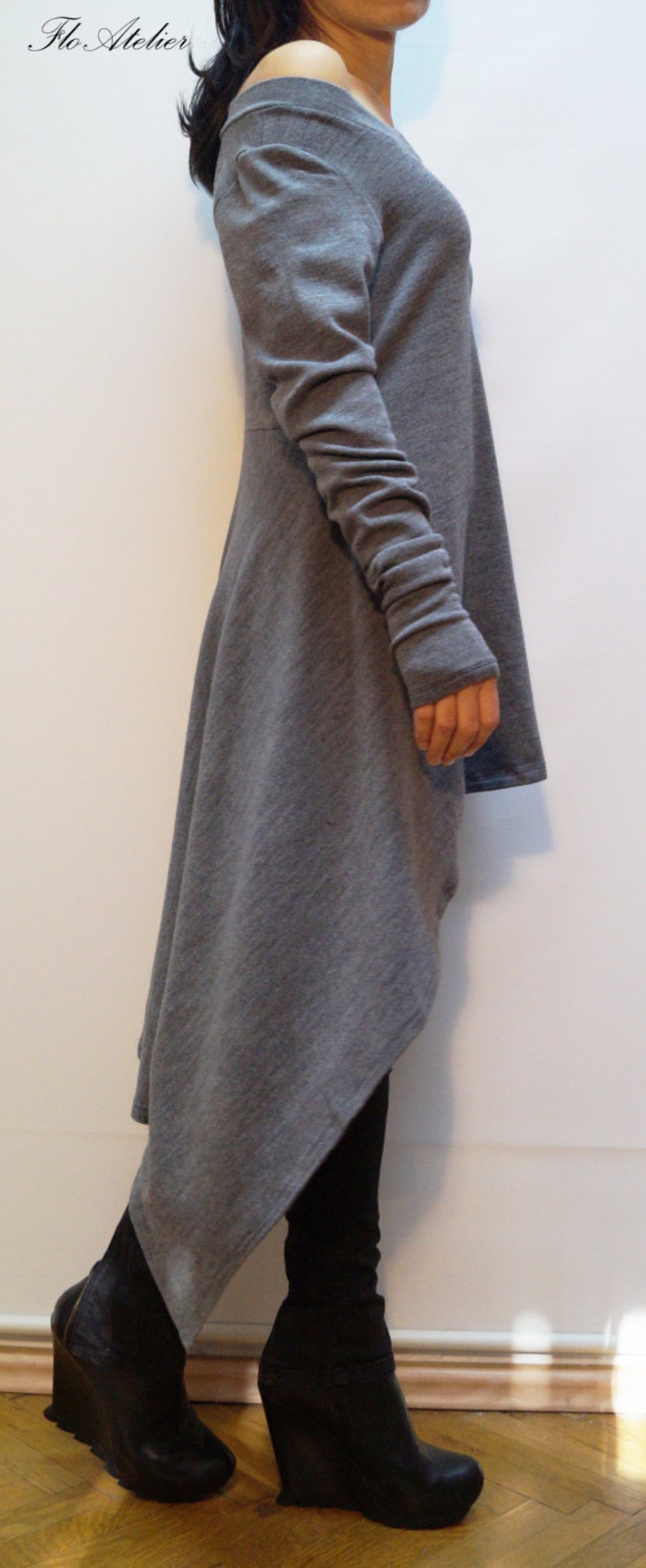 Casual Grey Asymmetrical Patchwork Knit Shirt Winter