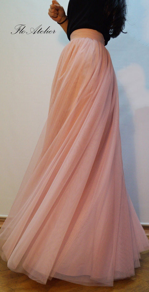 スカート Rosemotif ribbon tulle skirt (long)pink Women Tulle Skirt/tutu Skirt/princess Skirt/wedding Skirt