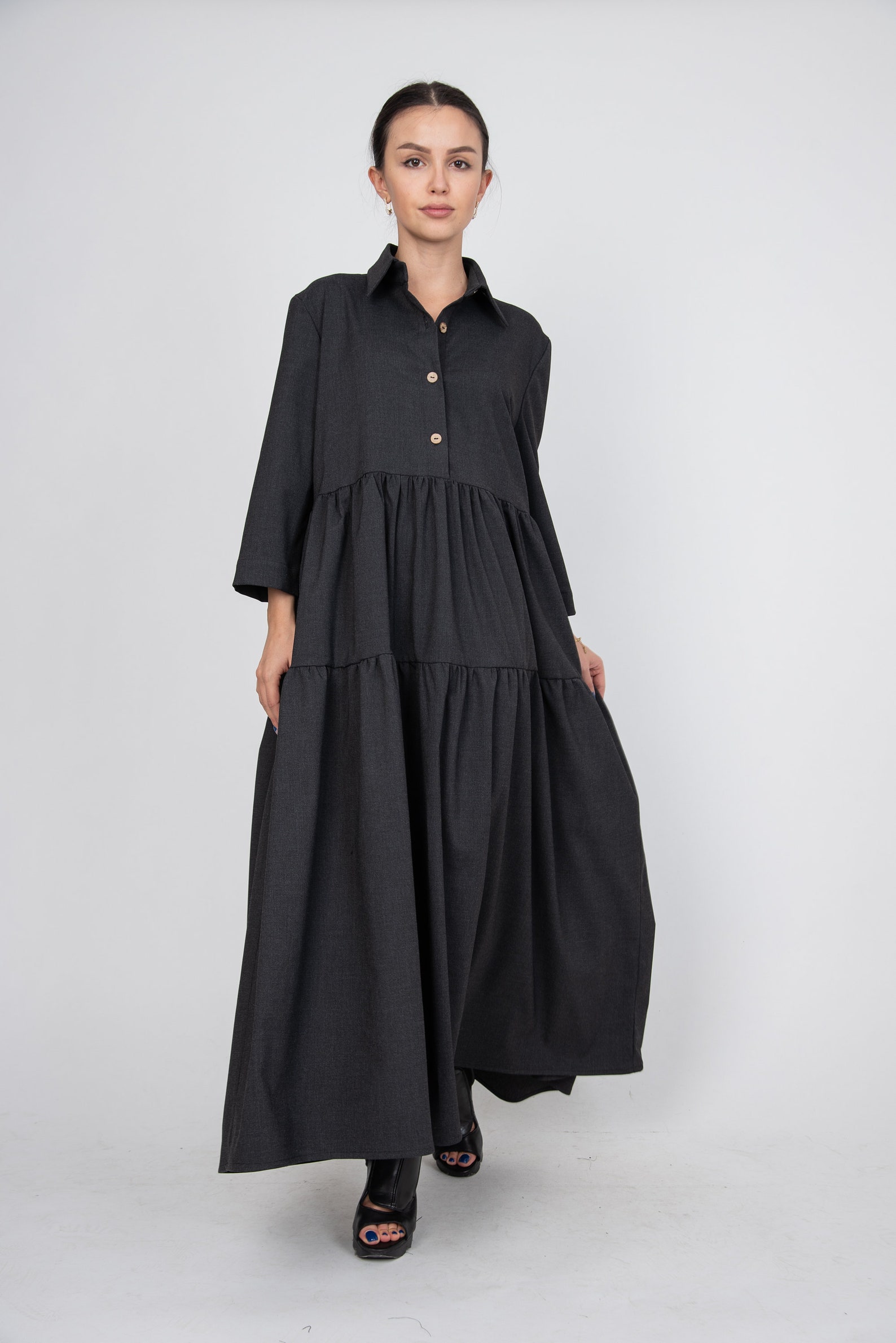 Women's Wool Dress/winter Cozy Dress/black Wool Dress/wool Etsy