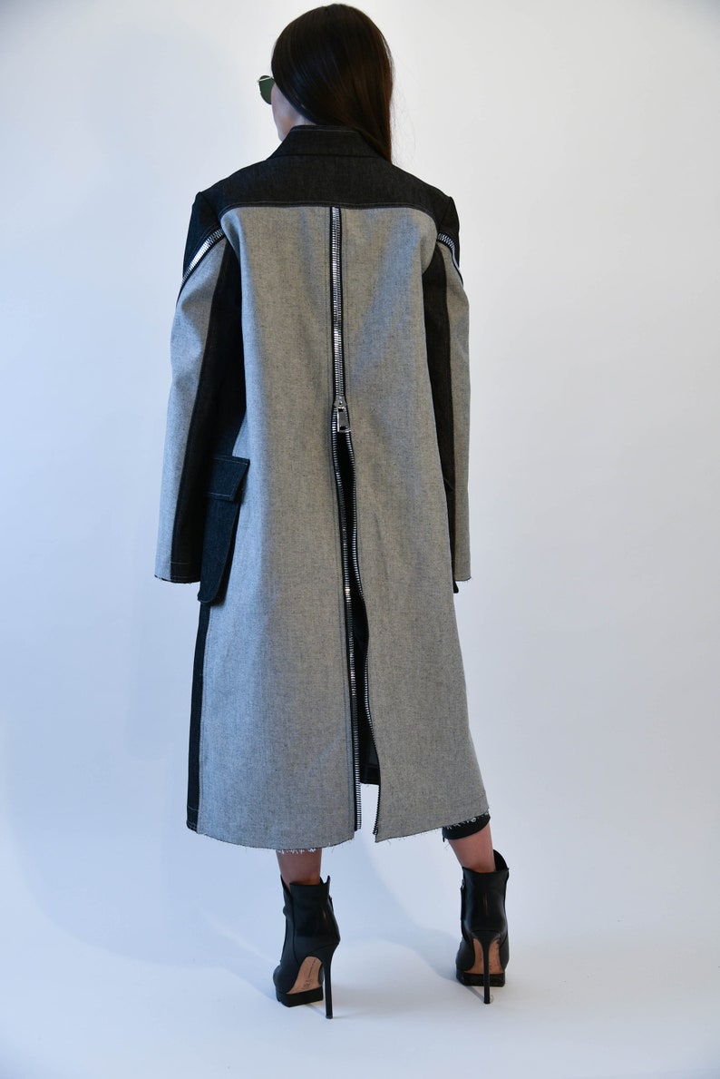 Patch Pocket Coat/Long Denim Coat/All Season Collar Coat/Straight Cut Coat/Trench Coat/Minimalist Coat/Zipper Coat/Oversized Coat/F1984 image 6